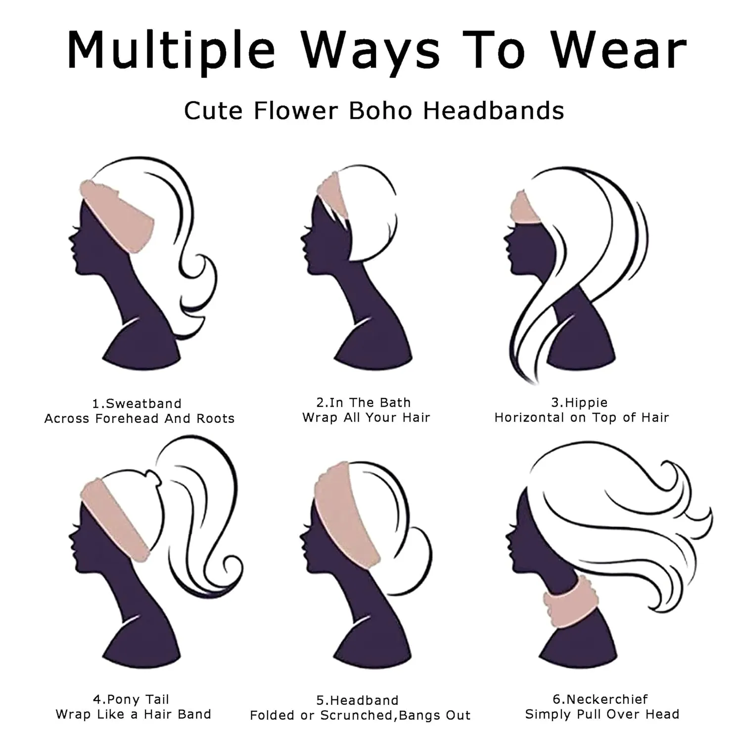 Wide Headbands for Women Boho Head Bands Knotted Head Wraps Elastic Turban Non Slip Hair Scarfs Fashion Hairbands Workout Bandana Headband for Women's Hair African Sweatband Bohemian Turban