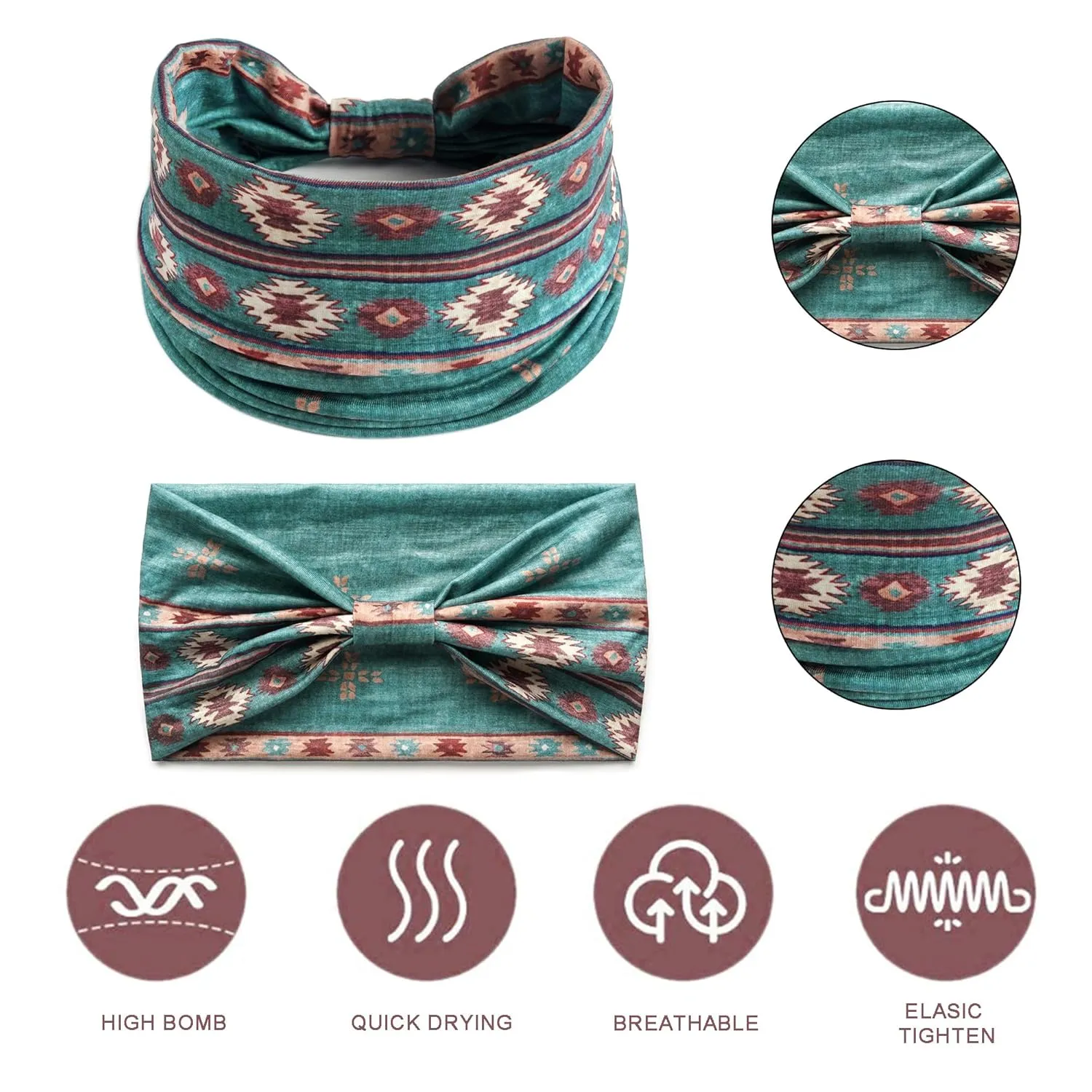 Wide Headbands for Women Boho Head Bands Knotted Head Wraps Elastic Turban Non Slip Hair Scarfs Fashion Hairbands Workout Bandana Headband for Women's Hair African Sweatband Bohemian Turban