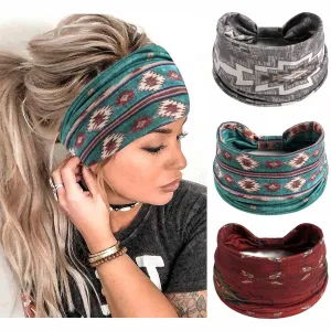 Wide Headbands for Women Boho Head Bands Knotted Head Wraps Elastic Turban Non Slip Hair Scarfs Fashion Hairbands Workout Bandana Headband for Women's Hair African Sweatband Bohemian Turban