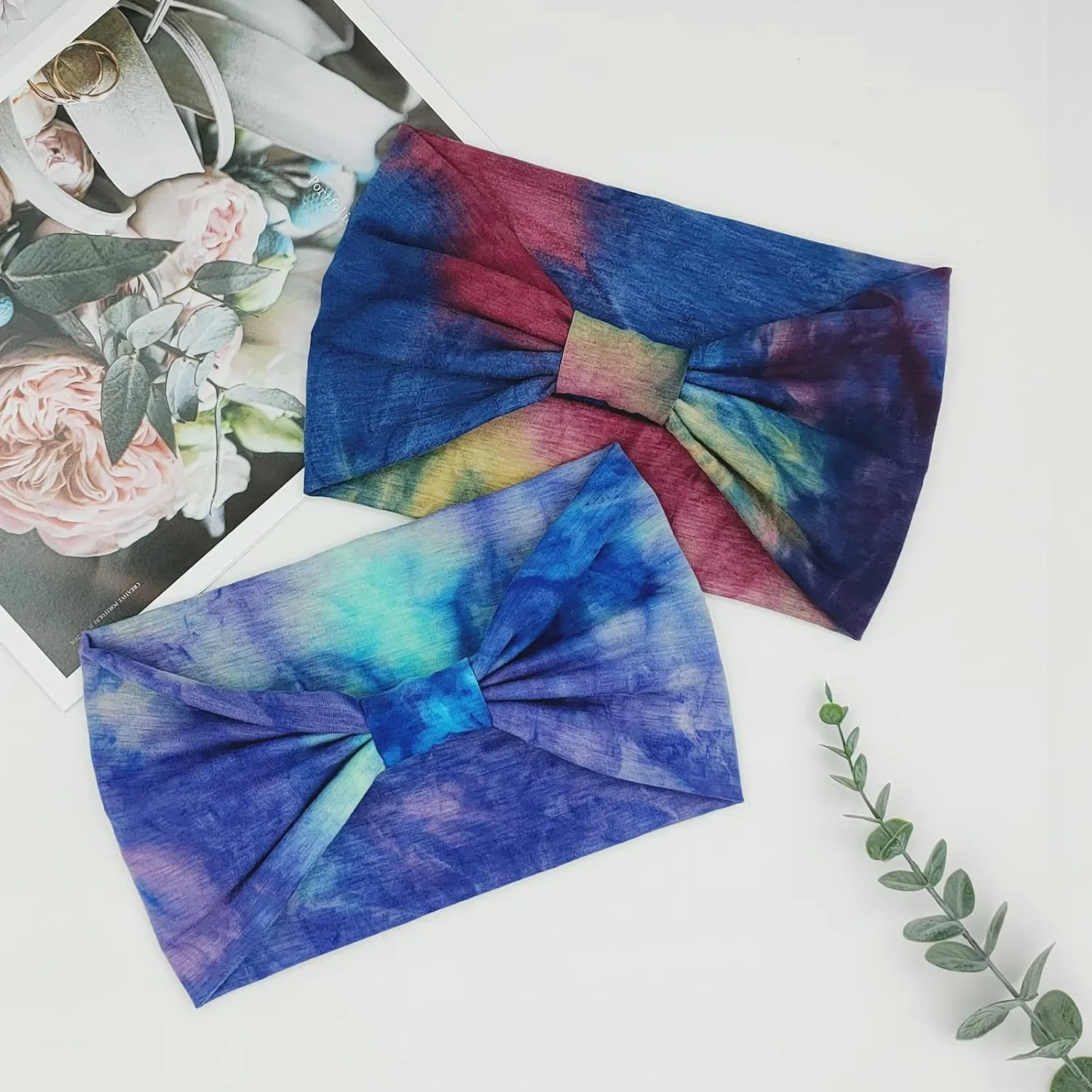 Wide Headbands For Women Knotted Headband African Womens Head Wraps Stretchy Hair Accessories Bands Tie Dye 4 Pack