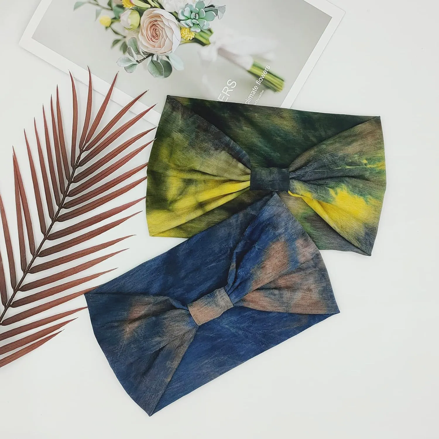 Wide Headbands For Women Knotted Headband African Womens Head Wraps Stretchy Hair Accessories Bands Tie Dye 4 Pack