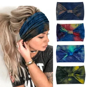 Wide Headbands For Women Knotted Headband African Womens Head Wraps Stretchy Hair Accessories Bands Tie Dye 4 Pack