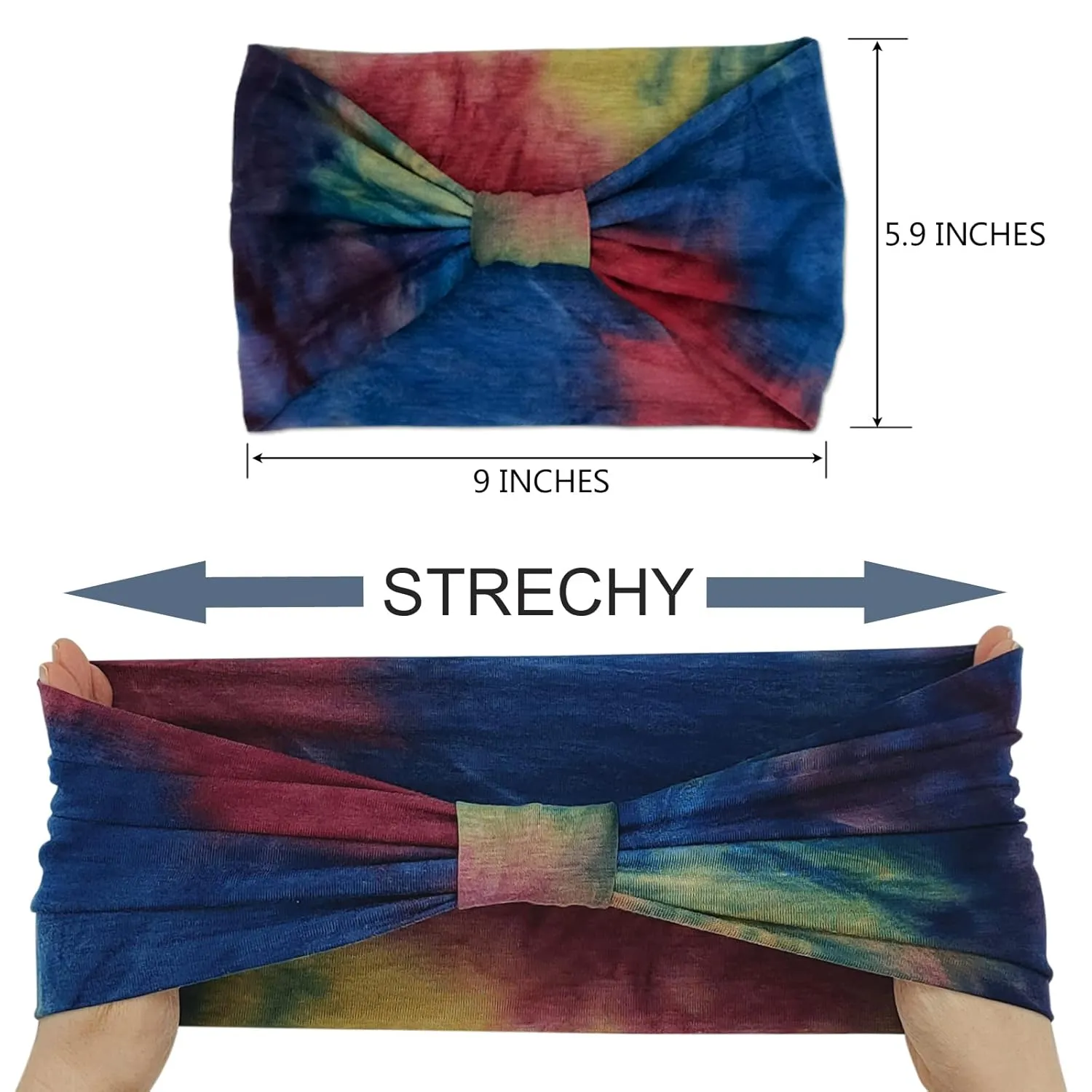 Wide Headbands For Women Knotted Headband African Womens Head Wraps Stretchy Hair Accessories Bands Tie Dye 4 Pack