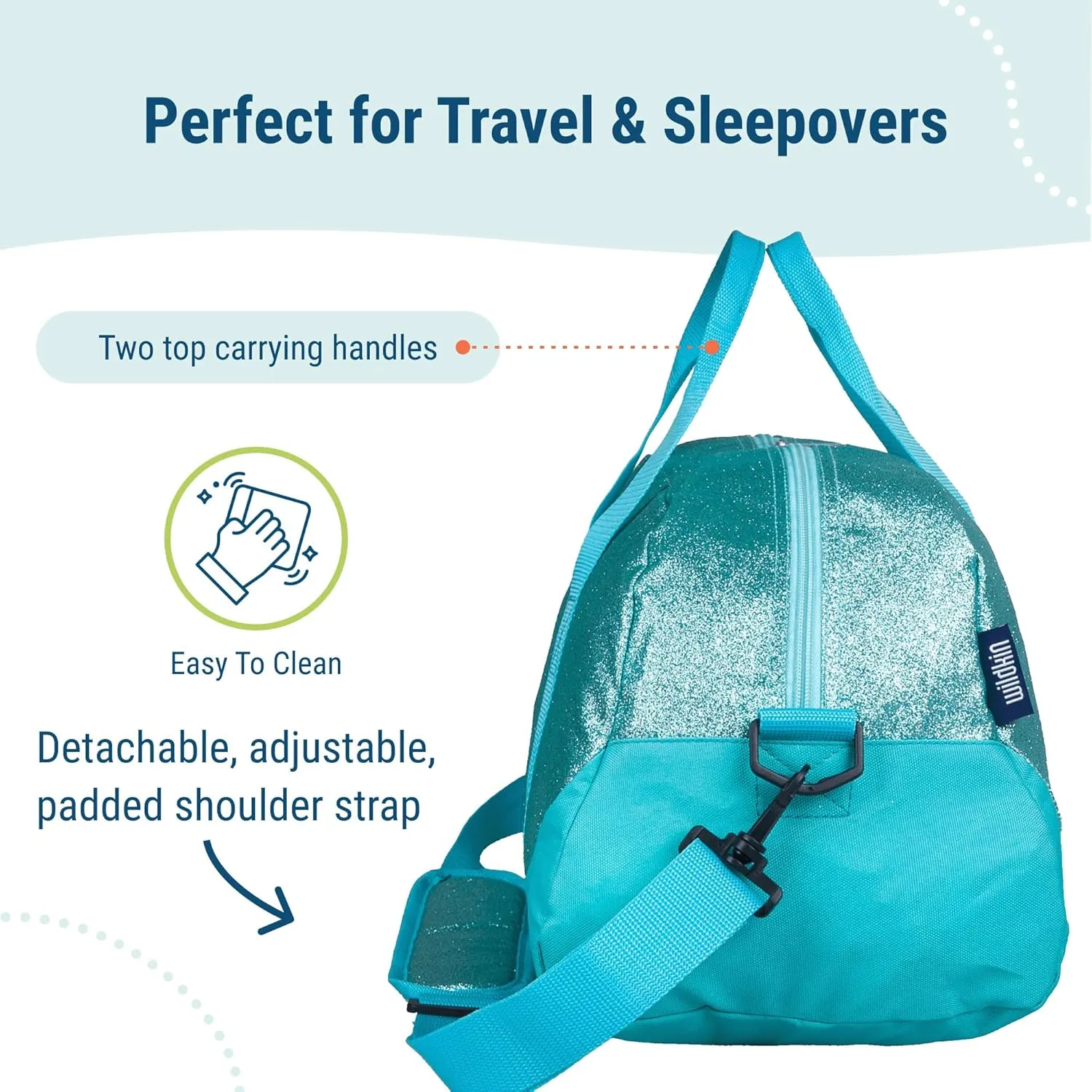 Wildkin Kids Overnighter Duffel Bag  Carry-On Size, Ideal for School & Sleepovers  Blue Glitter