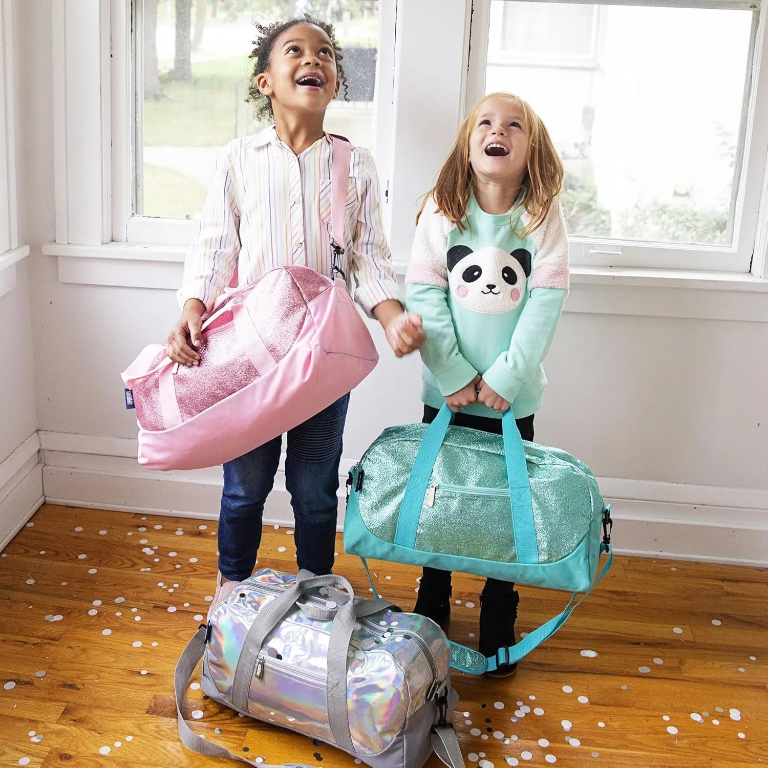 Wildkin Kids Overnighter Duffel Bag  Carry-On Size, Ideal for School & Sleepovers  Blue Glitter