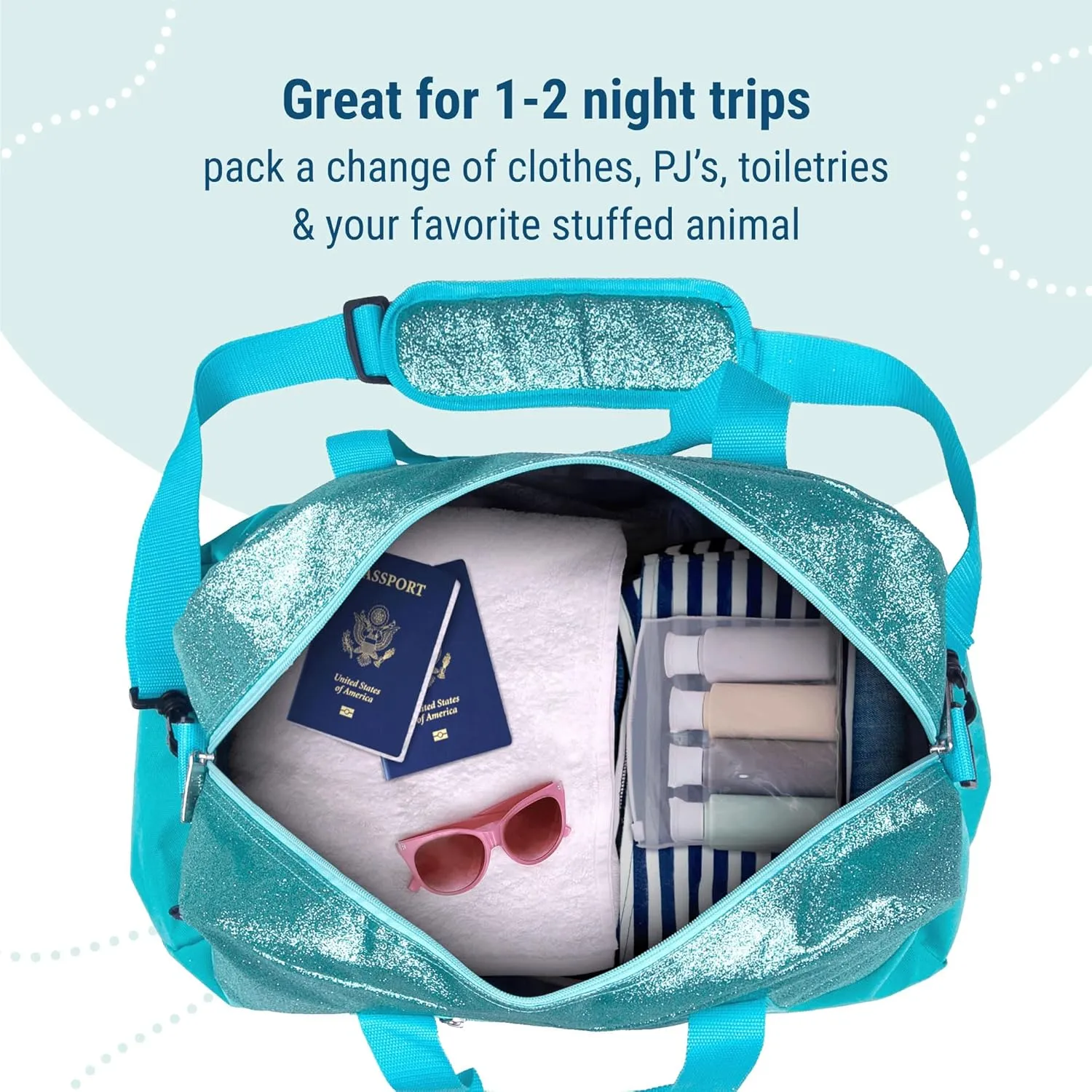 Wildkin Kids Overnighter Duffel Bag  Carry-On Size, Ideal for School & Sleepovers  Blue Glitter
