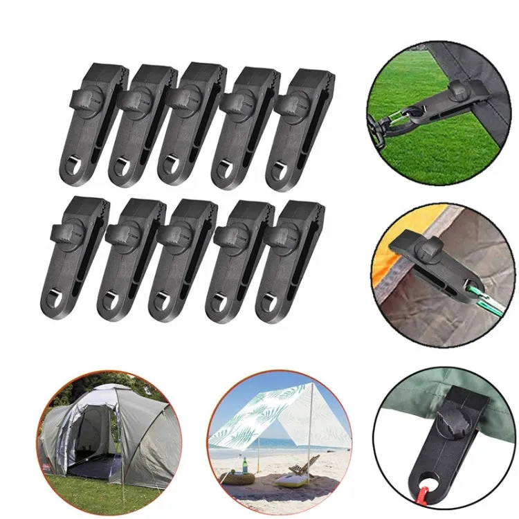 Windproof Canopy Fixed Tent Clip Rope Buckle Set 10 Clips 10 White Ropes 10 Black Buckles