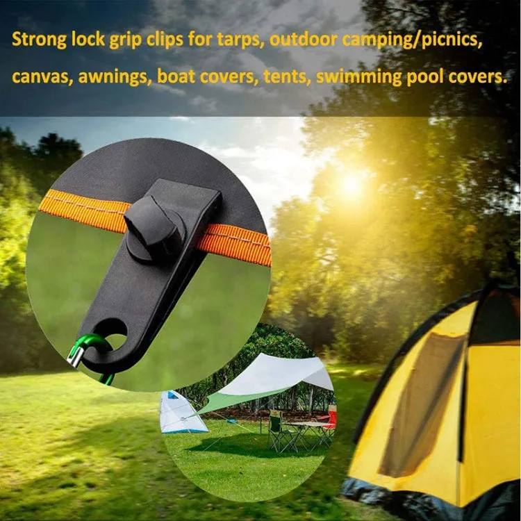 Windproof Canopy Fixed Tent Clip Rope Buckle Set 10 Clips 10 White Ropes 10 Black Buckles