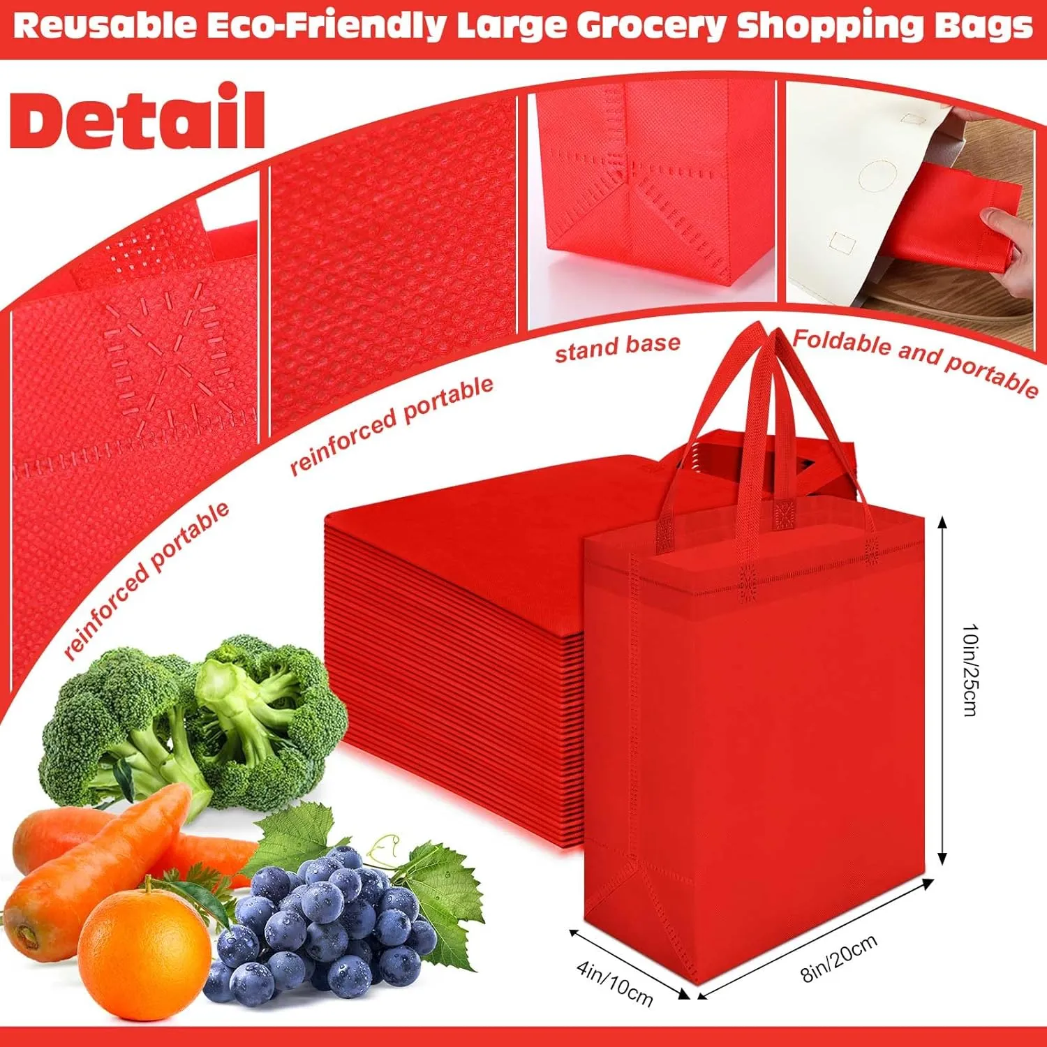 Windyun 50 Pcs Reusable Tote Bags Bulk 8 x 4 x 10 inch Non Woven Grocery Tote with Handles Reusable Shopping Bags for Party