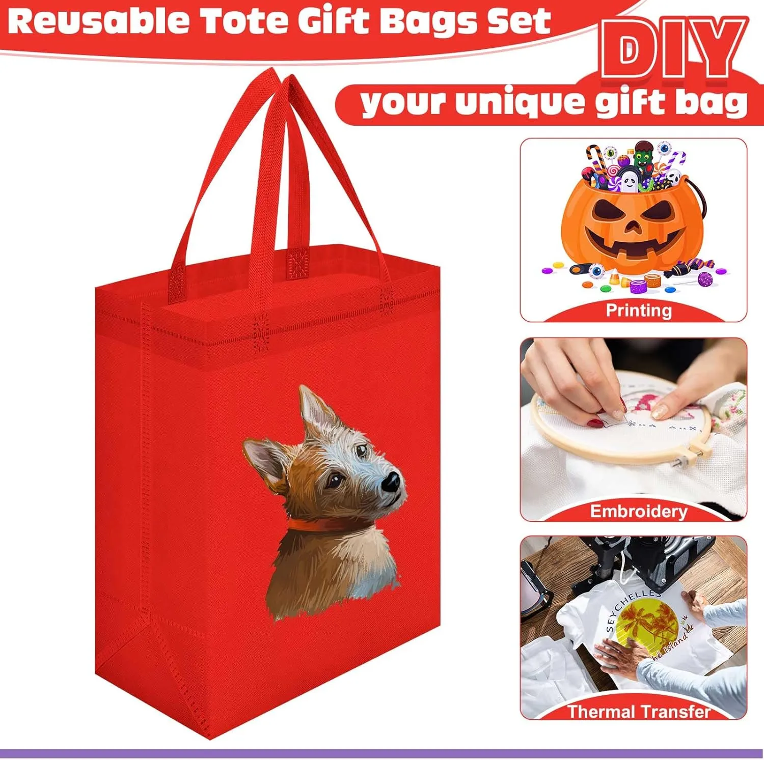 Windyun 50 Pcs Reusable Tote Bags Bulk 8 x 4 x 10 inch Non Woven Grocery Tote with Handles Reusable Shopping Bags for Party