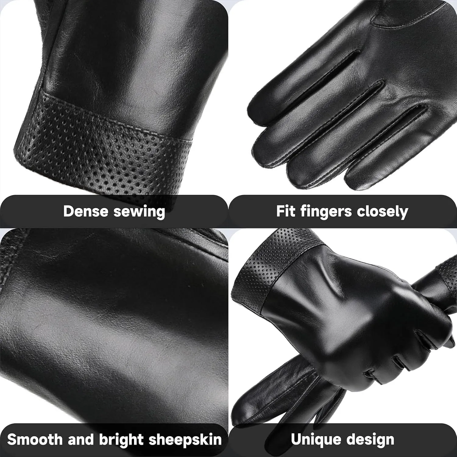 Winter Leather Gloves for Men, Warm Touchscreen Cycling Black Outdoor Waterproof Gloves