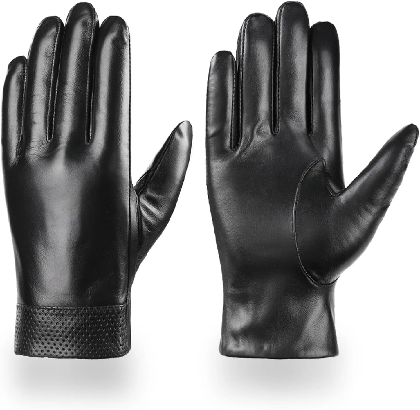 Winter Leather Gloves for Men, Warm Touchscreen Cycling Black Outdoor Waterproof Gloves