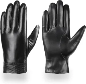 Winter Leather Gloves for Men, Warm Touchscreen Cycling Black Outdoor Waterproof Gloves