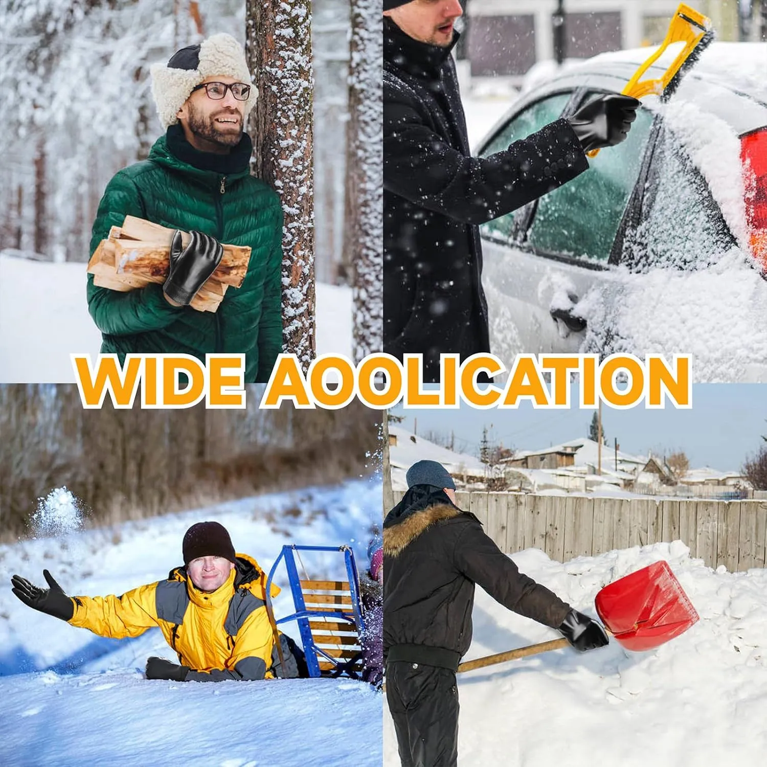 Winter Leather Gloves for Men, Warm Touchscreen Cycling Black Outdoor Waterproof Gloves