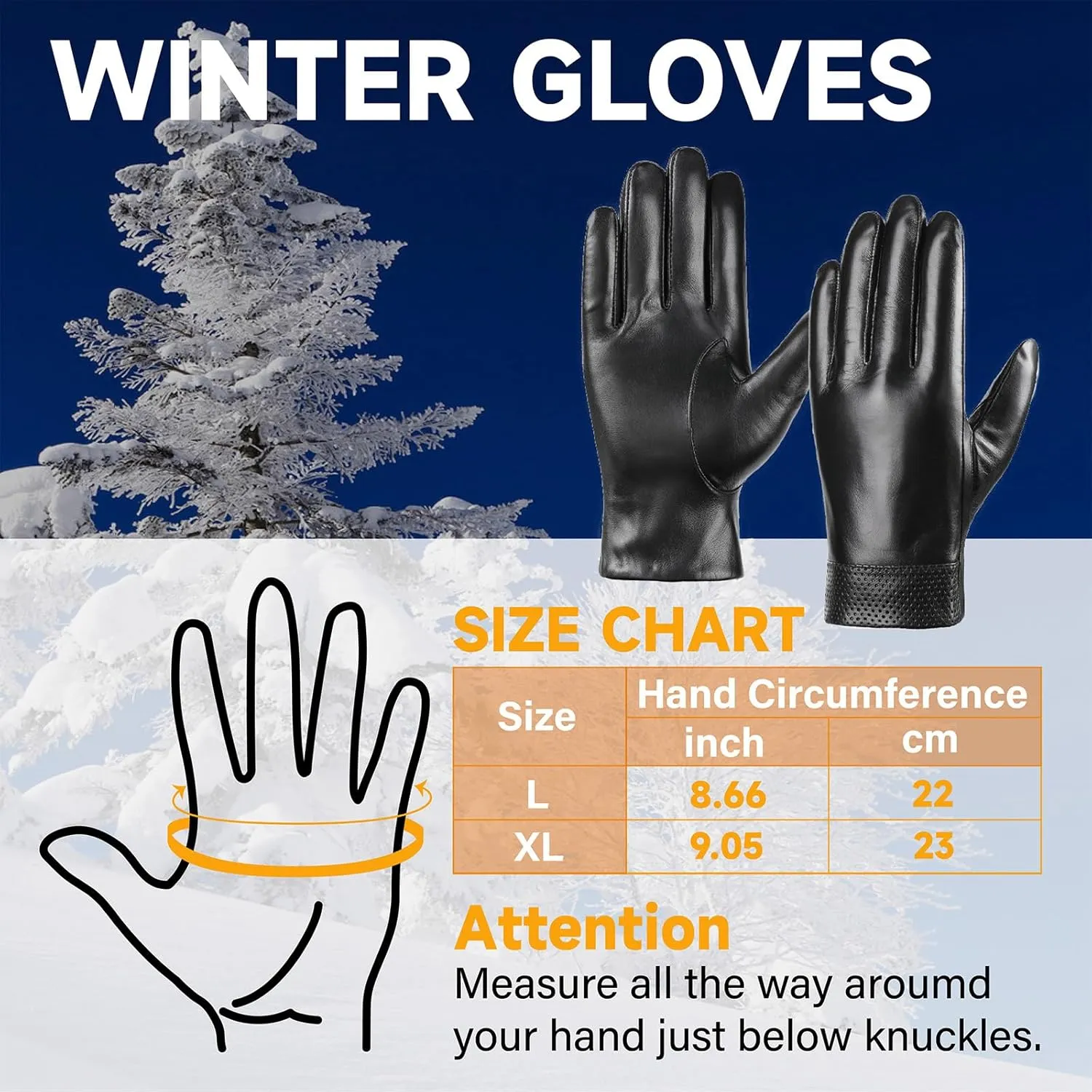 Winter Leather Gloves for Men, Warm Touchscreen Cycling Black Outdoor Waterproof Gloves
