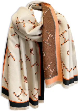 Winter Scarf Cashmere Shawl Women Retro Horse Letter Pattern Warm Pashmina Scarves With Tassel Soft Long Wrap Stole