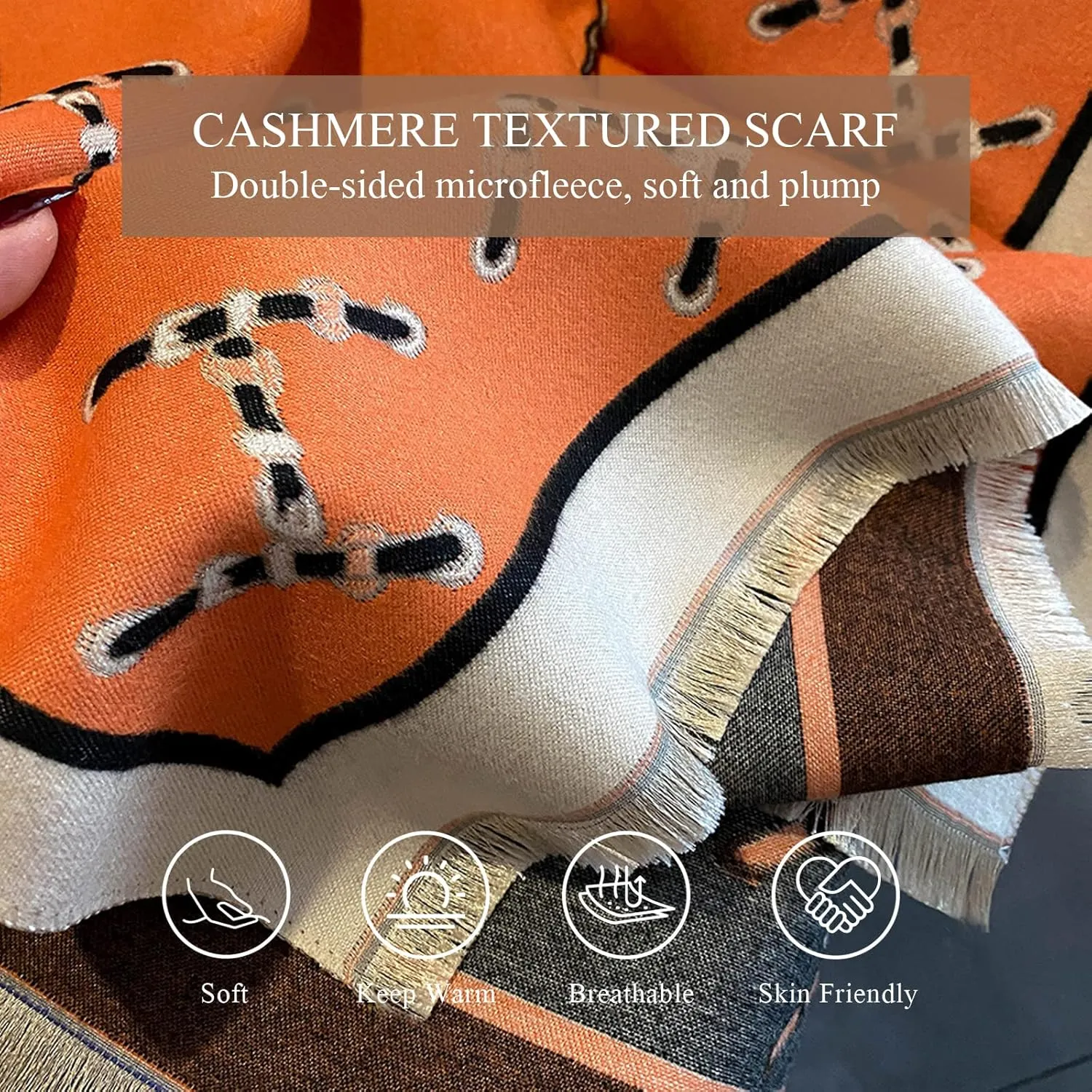 Winter Scarf Cashmere Shawl Women Retro Horse Letter Pattern Warm Pashmina Scarves With Tassel Soft Long Wrap Stole