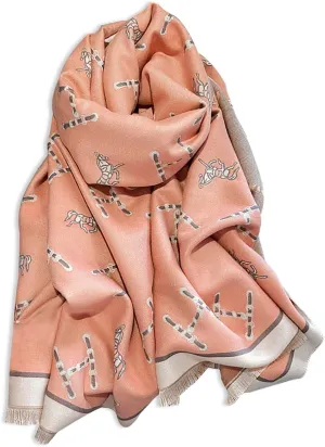 Winter Scarf Cashmere Shawl Women Retro Horse Letter Pattern Warm Pashmina Scarves With Tassel Soft Long Wrap Stole