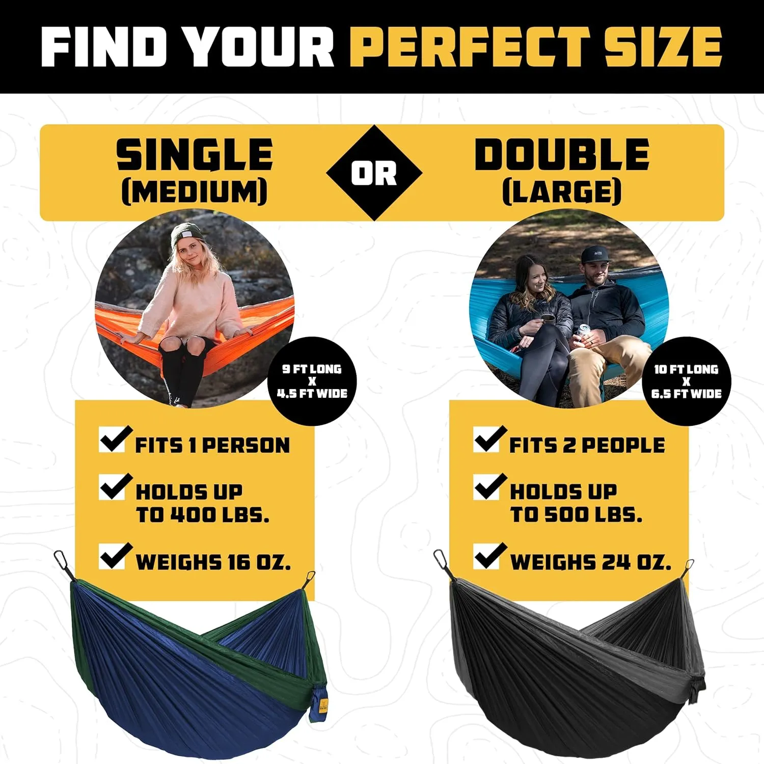 Wise Owl Outfitters Camping Hammock  500lbs Portable Hammock with Tree Straps - Travel, Backpacking, Hiking, Outdoors Camping Gear - Single or Double