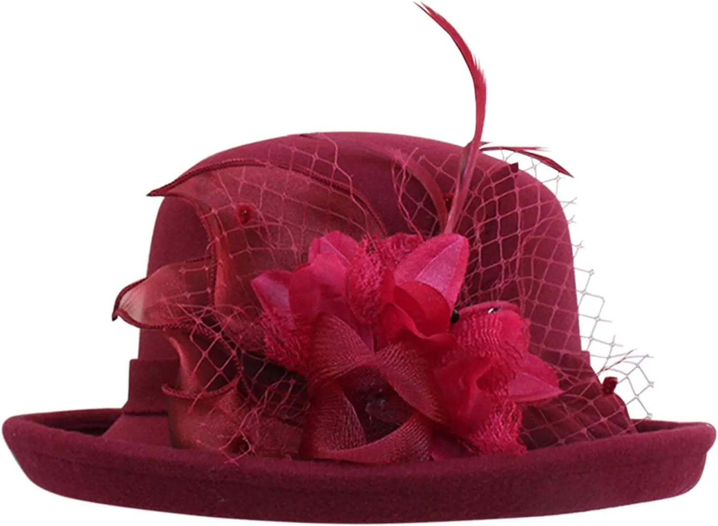 Women Bucket Hat 1920s Vintage Cloche Bowler Hat with Bow/Flower Ladies 1920s Vintage Bowler Flower Hat