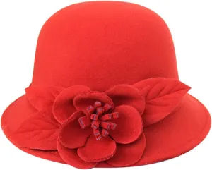 Women Church Cloche Foldable Hats Lady Felt Bucket Summer Winter Flower Elegant Dressy Formal Fashionable Wedding Caps