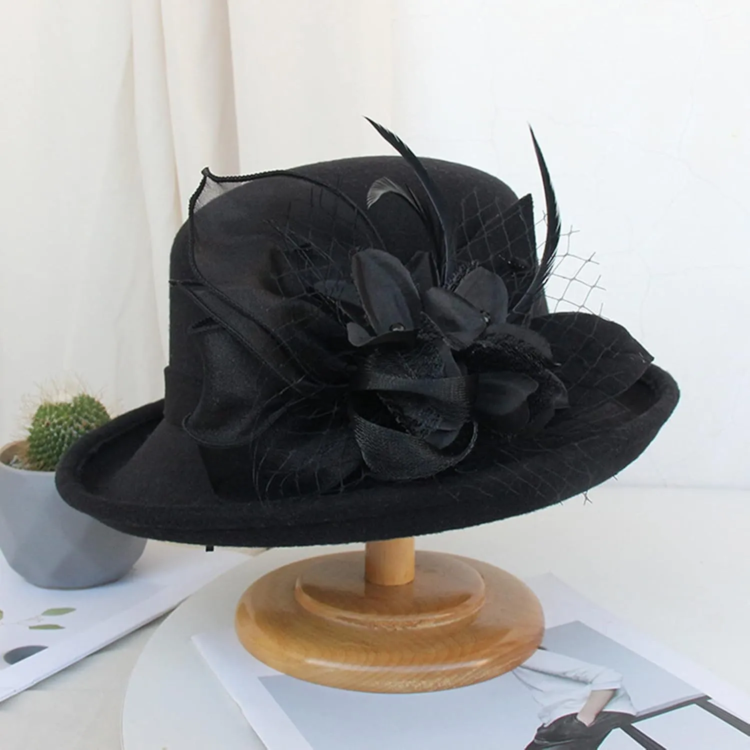 Women Cloche Bucket Bowler Hat 1920s Vintage Church Dress Party Hat Fall Winter Bell Round Cap Cloche Hat