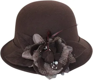 Women Fall Summer Winter Wool Bucket Hats Classic Elegant Vintage Warm Felt Cloche Bowler Hat with Brim Round with Bow