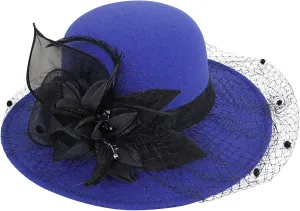 Women Fall Winter Wool Vintage Felt Bucket Elegant Hat Church Dress Cloche Hats Formal Wedding Hat with Bow