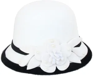 Women Fel Hat Bucket Hat Adjustable Vintage Bowler Suede Wool Hat with Flower
