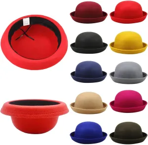 Women Men Classic-Wool-Bowel Hats Roll-up Brim Black Fedora Cap Fall Bell Round Caps for Women (Khaki, One Size)