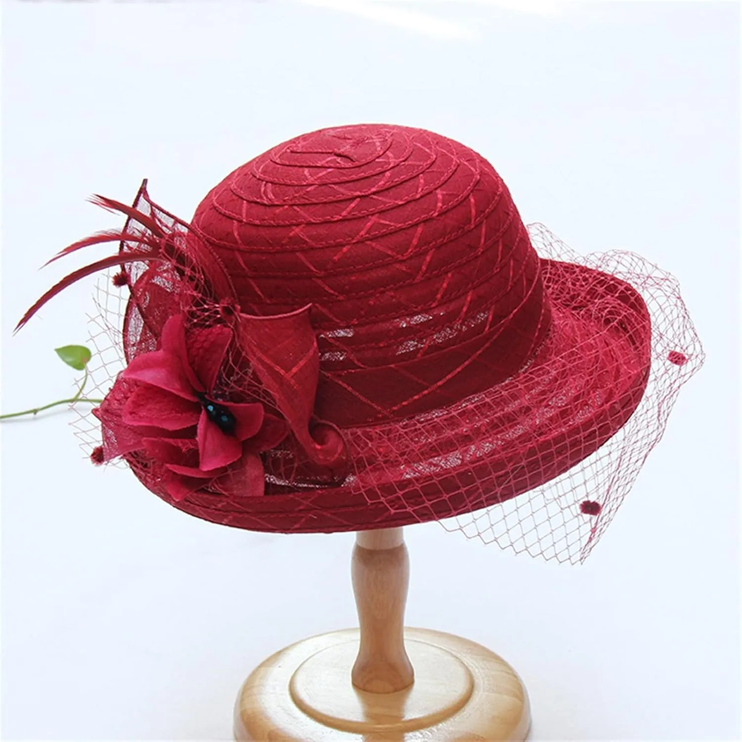 Womens 1920s Summer Sun Church Hats for Women Bucket Cloche Bowler Hat Vintage Cloche Round Hat with Flower Navy
