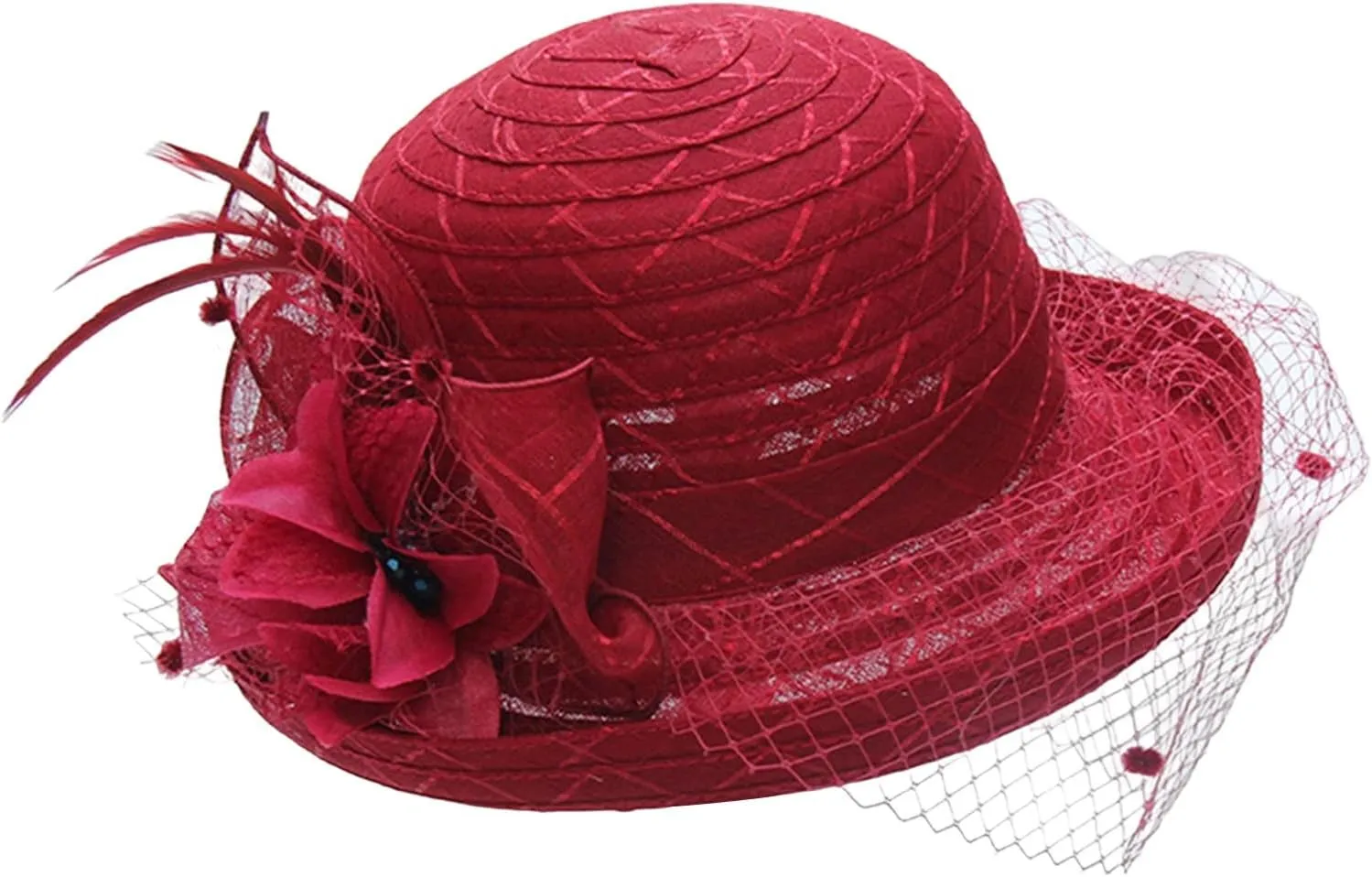 Womens 1920s Summer Sun Church Hats for Women Bucket Cloche Bowler Hat Vintage Cloche Round Hat with Flower Navy