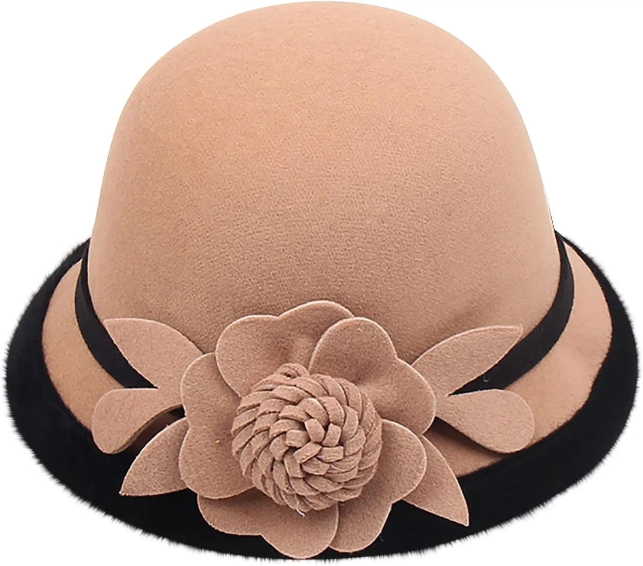 Women's 1920S Vintage Felt Cloche Hat Winter Warm Wool Fedora Bucket Hat Church Bowler Hat with Floral