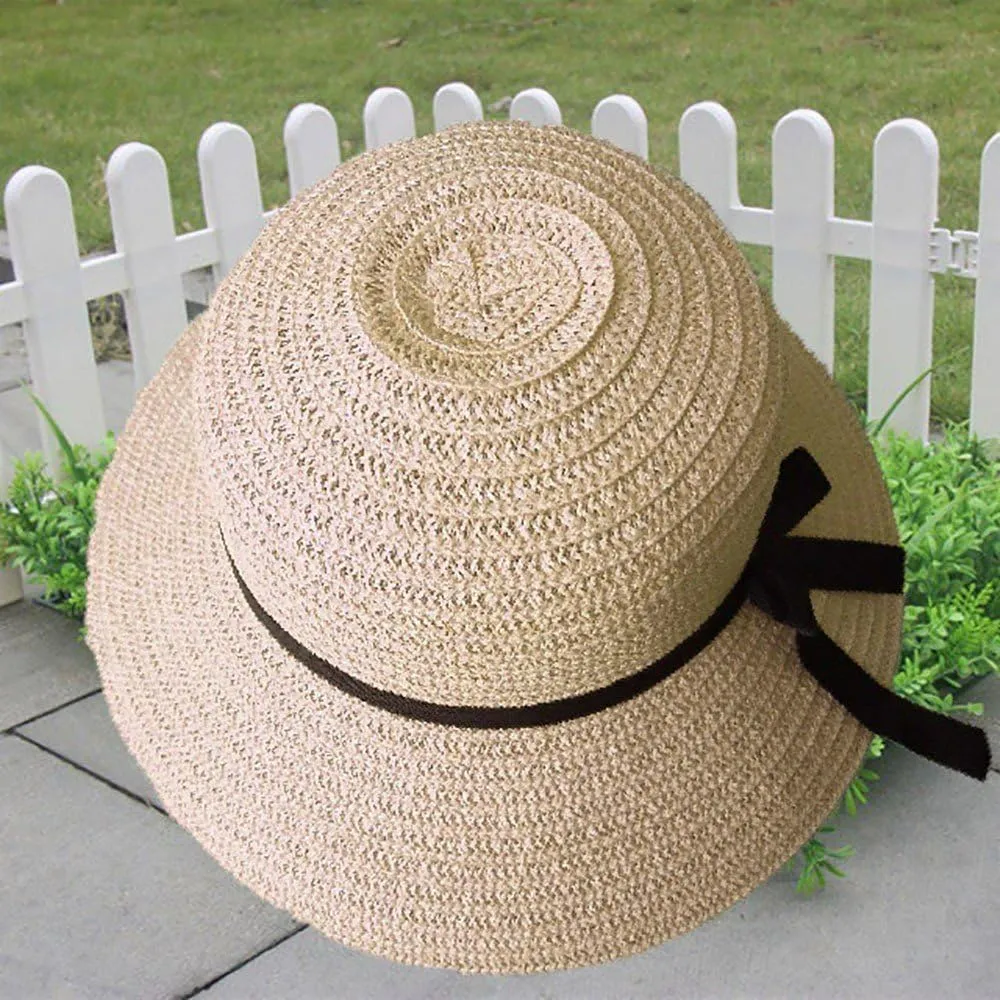 Womens Beach Sun Straw Hat Roll Up Large Brim Fedora Summer Beach Sun Hat Womens Wide Brim Straw Hat