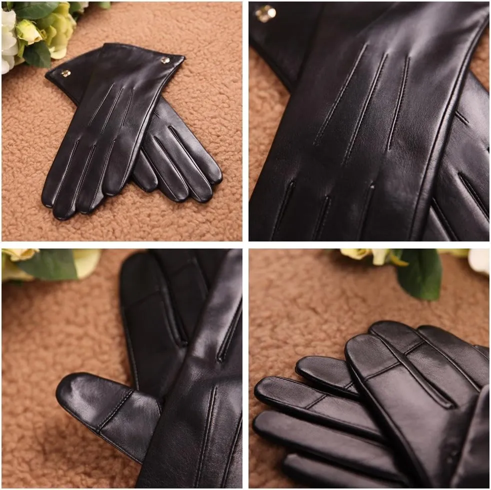 Womens Classic Touchscreen Texting Winter Warm Driving Hairsheep Leather Gloves 100% Pure Cashmere Lined