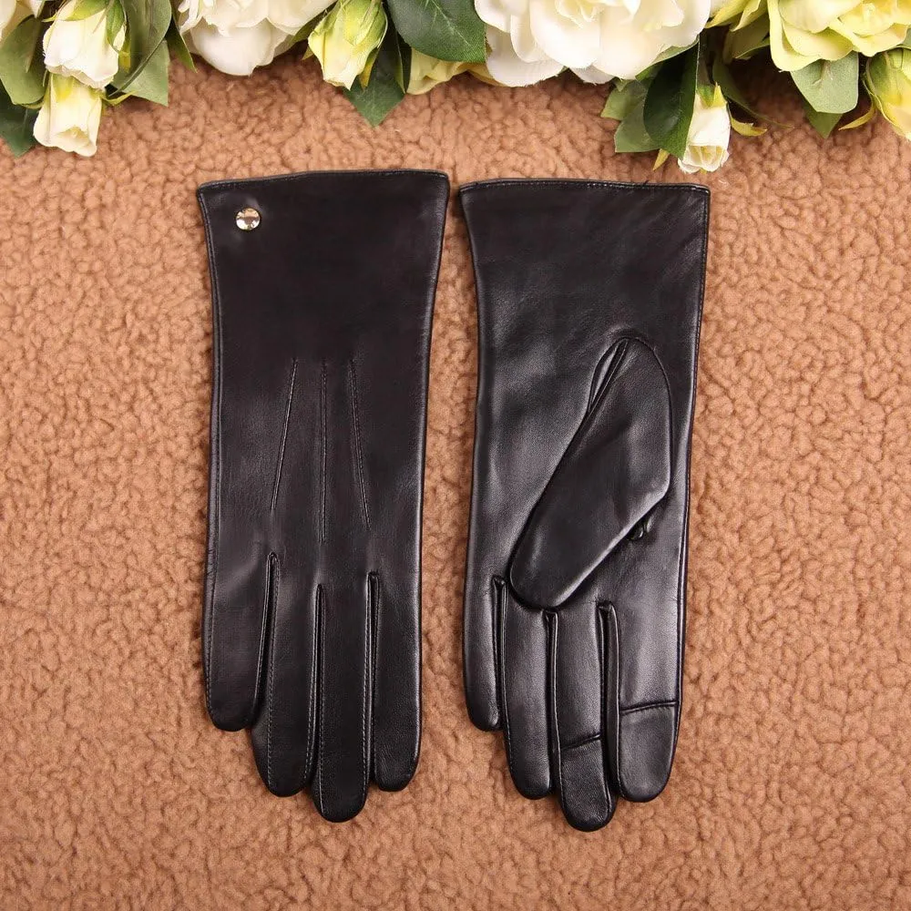 Womens Classic Touchscreen Texting Winter Warm Driving Hairsheep Leather Gloves 100% Pure Cashmere Lined
