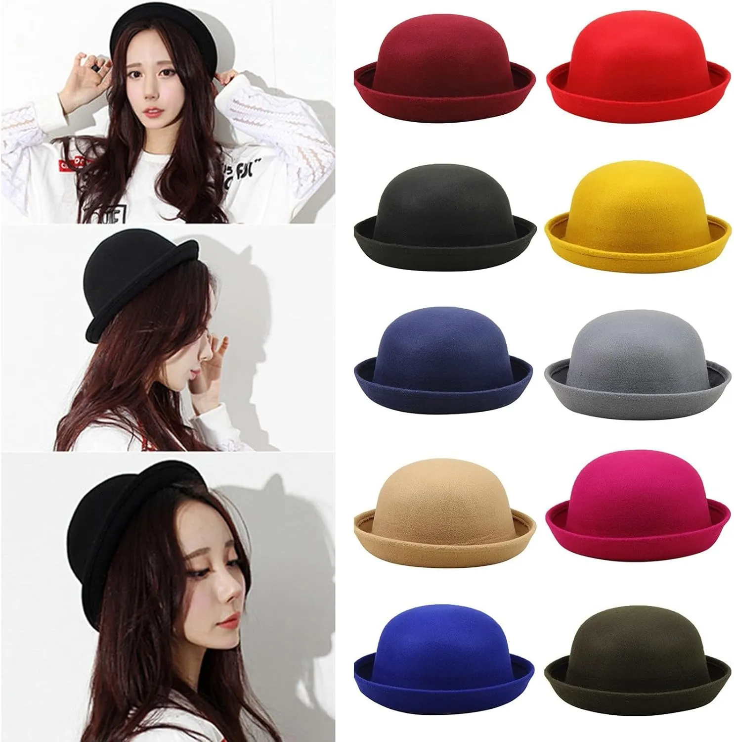 Womens Fall Winter Wool Vintage Felt Bucket Bowknot Hat Church Dress Cloche Hats Wedding Fashionable Hat with Bow