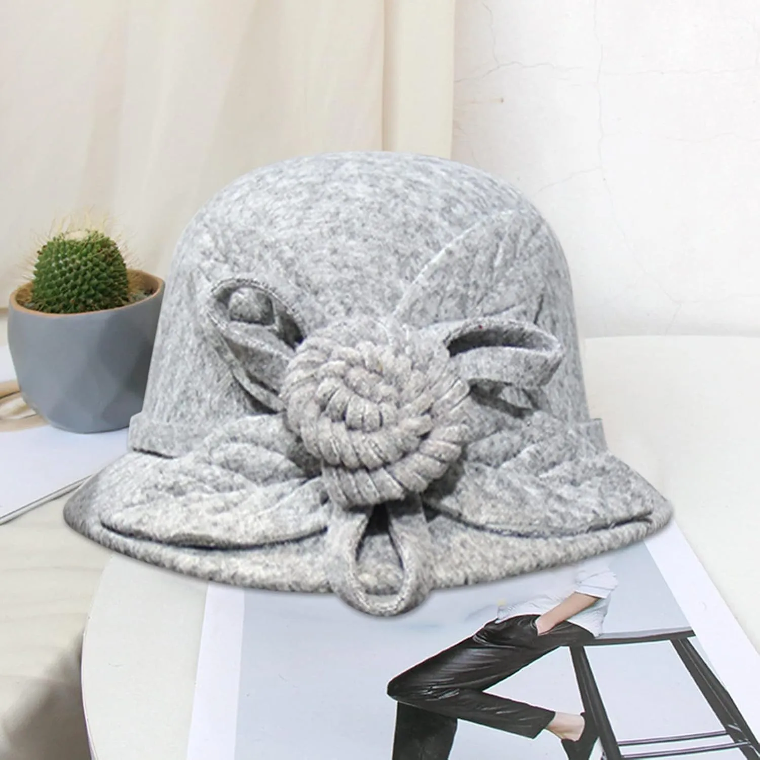 Womens Lady Felt Bucket Cloche Hat Summer Winter Bowler Church Derby Elegant Vintage Cap Dressy Formal Wedding Hats