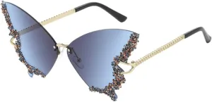 Women's Retro Classic Butterfly Shape Diamond Rimless Sunglasses UV Blocking Sunglasses