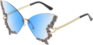 Women's Retro Classic Butterfly Shape Diamond Rimless Sunglasses UV Blocking Sunglasses