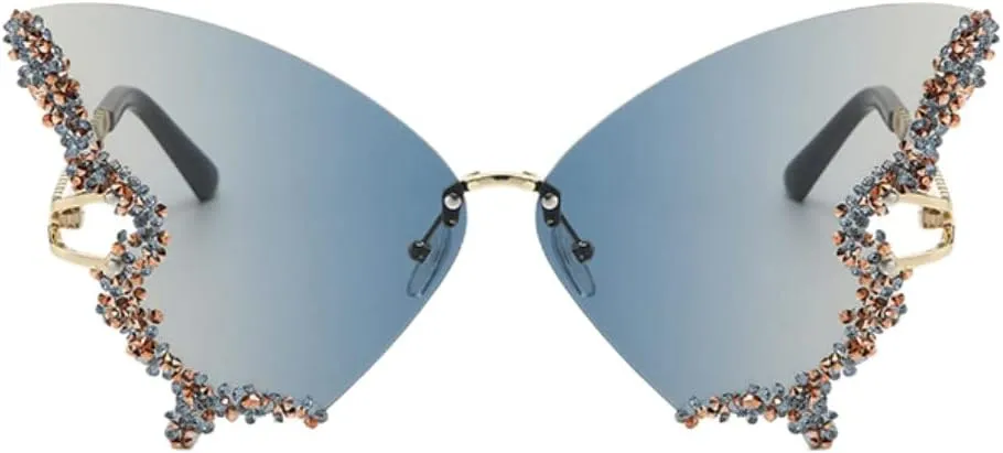 Women's Retro Classic Butterfly Shape Diamond Rimless Sunglasses UV Blocking Sunglasses