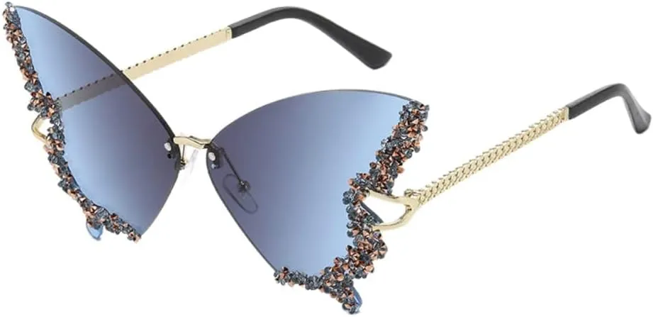 Women's Retro Classic Butterfly Shape Diamond Rimless Sunglasses UV Blocking Sunglasses