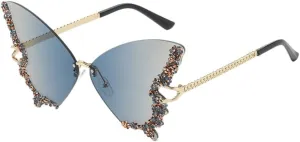 Women's Retro Classic Butterfly Shape Diamond Rimless Sunglasses UV Blocking Sunglasses