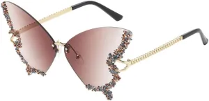 Women's Retro Classic Butterfly Shape Diamond Rimless Sunglasses UV Blocking Sunglasses