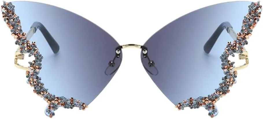 Women's Retro Classic Butterfly Shape Diamond Rimless Sunglasses UV Blocking Sunglasses