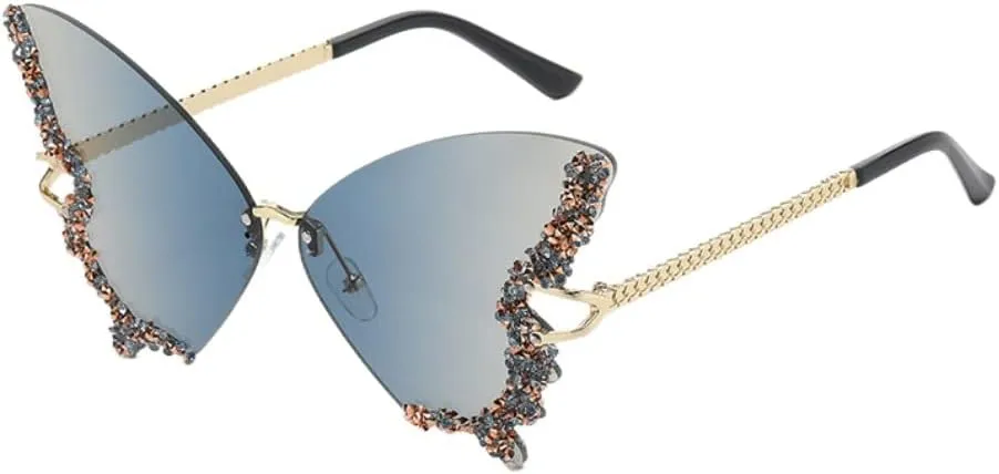 Women's Retro Classic Butterfly Shape Diamond Rimless Sunglasses UV Blocking Sunglasses