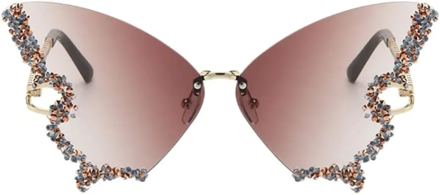 Women's Retro Classic Butterfly Shape Diamond Rimless Sunglasses UV Blocking Sunglasses