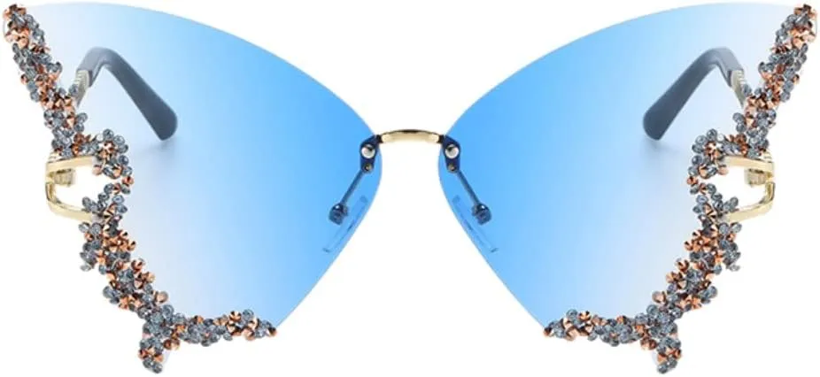 Women's Retro Classic Butterfly Shape Diamond Rimless Sunglasses UV Blocking Sunglasses