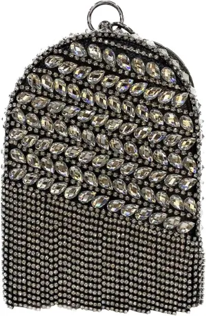 Women's Rhinestone Tassel Clutch Purse Crystal Ring Handle Evening Bag Elegant Wedding Prom Club Cocktail Party Handbag