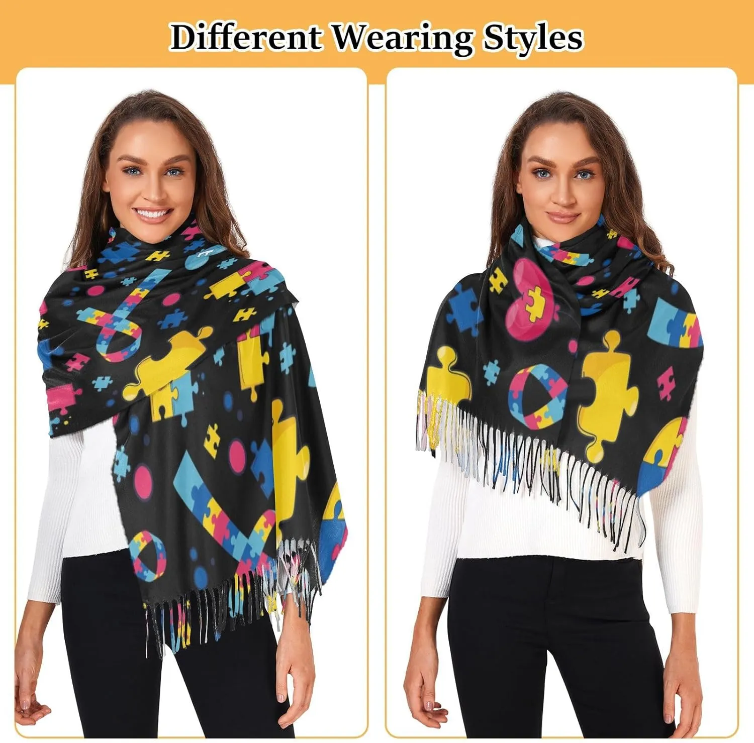 Women's Scarf Shawl Cashmere Feel Scarves Fashion Soft Winter Warm Large Scarf with Tassel